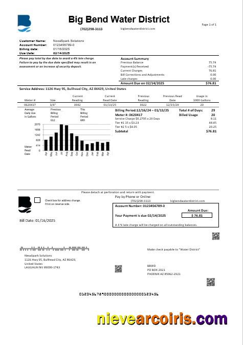 USA Nevada Big Bend Water District business utility bill